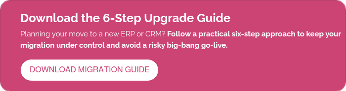 Download the 6-Step Upgrade Guide Planning your move to a new ERP or CRM? Follow a practical six-step approach to keep your migration under control and avoid a risky big-bang go-live.