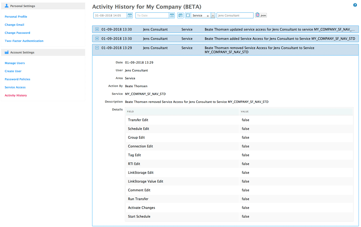 service access removed from user/consultant