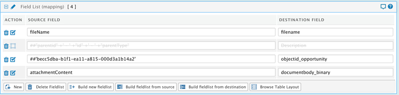 Fieldlistmapping: Business Central to Sales file transfer